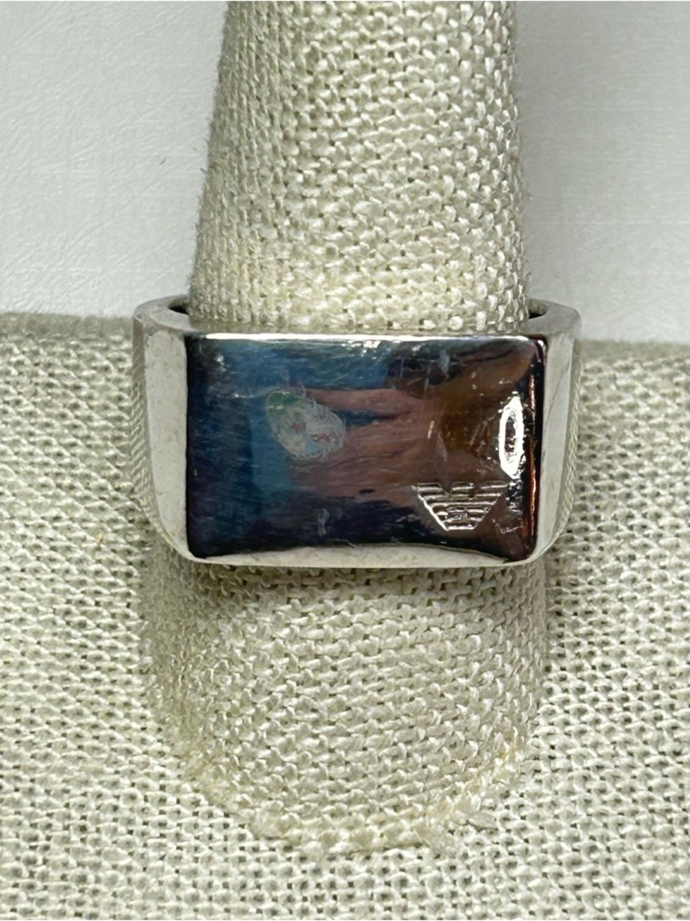 Emporio Armani Sterling Silver 925 Men’s Signet Ring size 10 Chunly 22 grams.